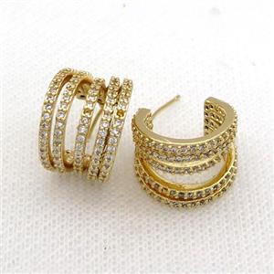 Copper Stud Earring Pave Zircon Gold Plated, approx 11mm, 16mm dia