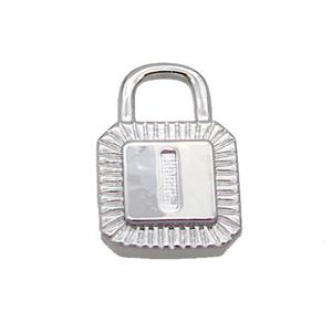 Copper Lock Pendant I-Letter Platinum Plated, approx 10-15mm