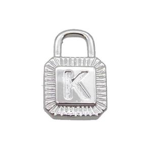 Copper Lock Pendant K-Letter Platinum Plated, approx 10-15mm