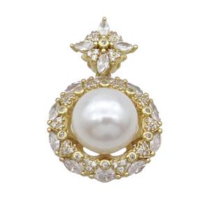 Copper Pendant Pave Pearlized Shell Gold Plated, approx 11.5mm, 20mm, 12mm