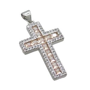 Copper Cross Pendant Pave Zircon Platinum Plated, approx 19-28mm