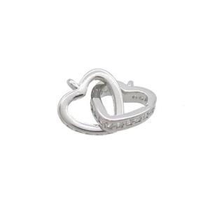 Copper Heart Pendant Pave Zircon Double 2loops Platinum Plated, approx 9mm