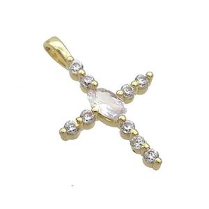 Copper Cross Pendant Pave Zircon Gold Plated, approx 13-21mm