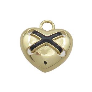Copper Heart Pendant Black Enamel Gold Plated, approx 16mm