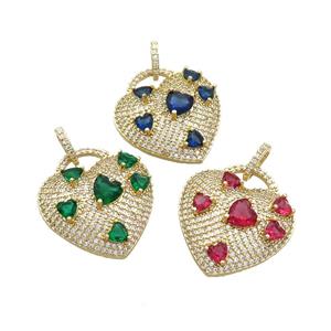 Copper Heart Pendant Pave Zircon Gold Plated Mixed, approx 25mm