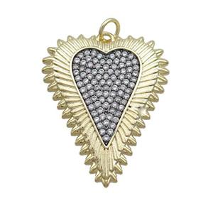 Copper Heart Pendant Pave Zircon Gold Plated, approx 24-30mm