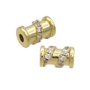 Copper Tube Beads Pave Zircon Gold Plated, approx 5x8mm