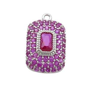 Copper Rectangle Pendant Pave Fuchsia Zircon Platinum Plated, approx 10-14mm