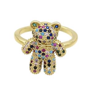 Copper Bear Rings Pave Multicolor Zircon Gold Plated, approx 14-17mm, 18mm dia