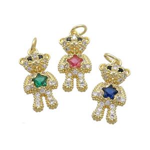 Copper Bear Pendant Pave Zircon Gold Plated Mixed, approx 9-18mm