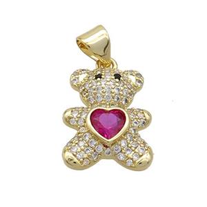 Copper Bear Pendant Pave Zircon Gold Plated, approx 12.5-16mm