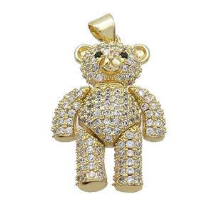 Copper Bear Pendant Pave Zircon Gold Plated, approx 18-25mm