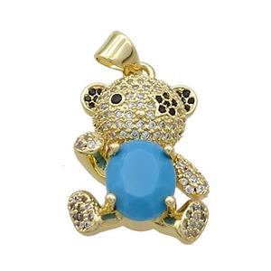 Copper Bear Pendant Pave Zircon Gold Plated, approx 24-25mm