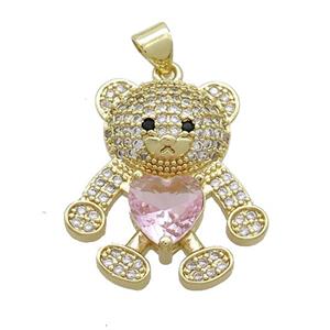 Copper Bear Pendant Pave Zircon Gold Plated, approx 16-22mm
