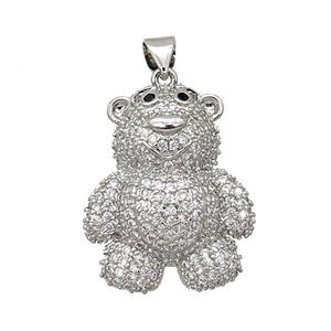 Copper Bear Pendant Pave Zircon Platinum Plated, approx 18-26mm