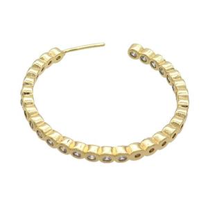 Copper Stud Earrings Pave Zircon Gold Plated, approx 38mm