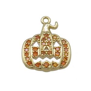 Copper Pumpkin Pendant Pave Orange Zircon Halloween Gold Plated, approx 14-16mm