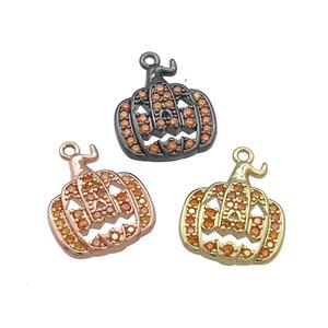 Copper Pumpkin Pendant Pave Orange Zircon Halloween Mixed, approx 14-16mm