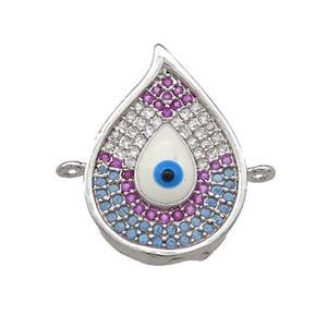 Copper Flame Connector Pave Zircon Multicolor Evil Eye Platinum Plated, approx 14.5-20mm