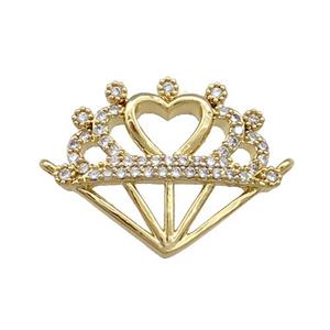 Copper Pendant Pave Zircon Diamond Shape Heart 2loops Gold Plated, approx 18.5-23mm