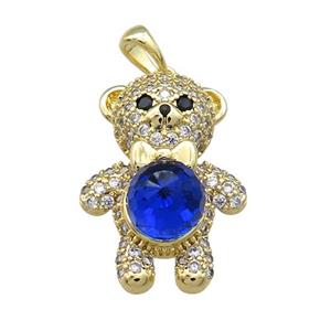 Copper Bear Pendant Pave Zircon Crystal Glass Gold Plated, approx 18-25mm