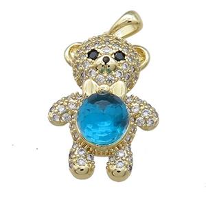 Copper Bear Pendant Pave Zircon Crystal Glass Gold Plated, approx 18-25mm