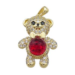 Copper Bear Pendant Pave Zircon Crystal Glass Gold Plated, approx 18-25mm