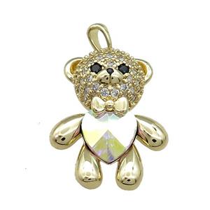Copper Bear Pendant Pave Zircon Crystal Glass Gold Plated, approx 21-28mm