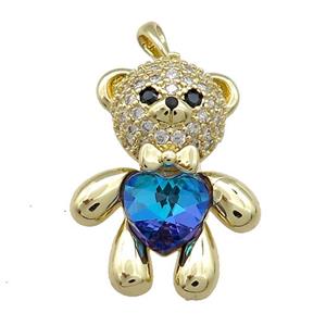 Copper Bear Pendant Pave Zircon Crystal Glass Gold Plated, approx 21-28mm