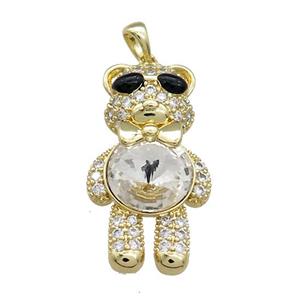 Copper Bear Pendant Pave Zircon Crystal Glass Gold Plated, approx 17-33mm
