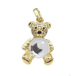 Copper Bear Pendant Pave Zircon Crystal Glass Gold Plated, approx 13-20mm