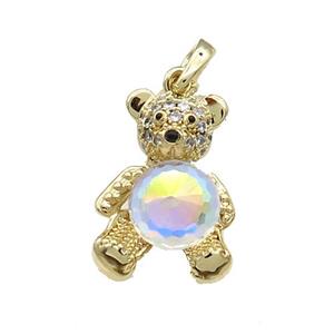 Copper Bear Pendant Pave Zircon Crystal Glass Gold Plated, approx 13-20mm