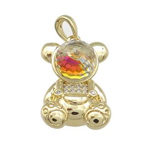 Copper Bear Pendant Pave Zircon Crystal Glass Gold Plated, approx 13.5-20mm