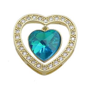 Copper Heart Pendant Pave Crystal Glass Zircon Gold Plated, approx 14mm, 25mm