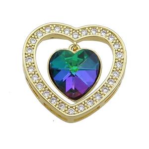 Copper Heart Pendant Pave Crystal Glass Zircon Gold Plated, approx 14mm, 25mm