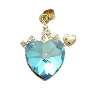 Copper Heartbeat Pendant Pave Crystal Glass Zircon Gold Plated, approx 14mm, 20mm