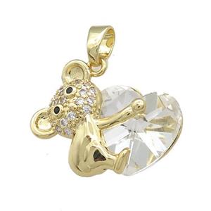 Copper Mouse Pendant Pave Crystal Glass Zircon Gold Plated, approx 14mm, 18-24mm