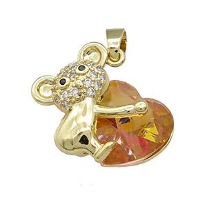 Copper Mouse Pendant Pave Crystal Glass Zircon Gold Plated, approx 14mm, 18-24mm