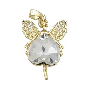 Copper Fairy Pendant Pave Crystal Glass Zircon Gold Plated, approx 14mm, 20-30mm