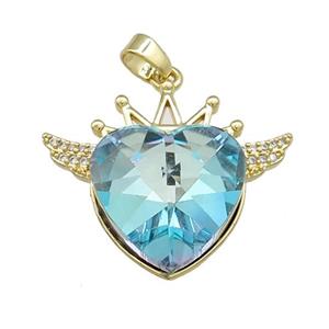 Copper Crown Pendant Pave Crystal Glass Zircon Wings Gold Plated, approx 18mm, 25-30mm