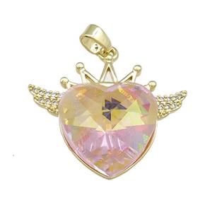 Copper Crown Pendant Pave Crystal Glass Zircon Wings Gold Plated, approx 18mm, 25-30mm