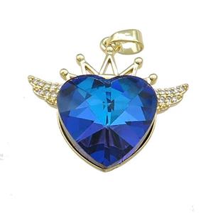 Copper Crown Pendant Pave Crystal Glass Zircon Wings Gold Plated, approx 18mm, 25-30mm