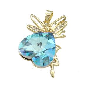 Copper Fairy Pendant Pave Crystal Glass Zircon Gold Plated, approx 18mm, 25-35mm