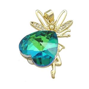 Copper Fairy Pendant Pave Crystal Glass Zircon Gold Plated, approx 18mm, 25-35mm