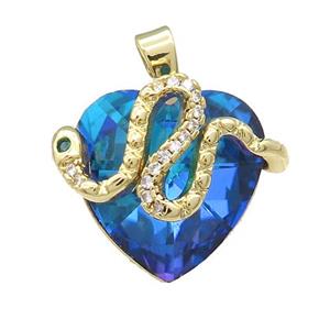 Copper Snake Pendant Pave Crystal Glass Zircon Gold Plated, approx 18mm