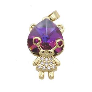 Copper Kids Pendant Pave Crystal Glass Zircon Gold Plated, approx 15-23mm