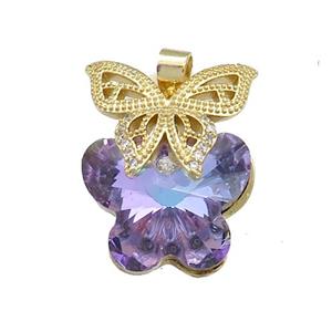 Copper Butterfly Pendant Pave Crystal Glass Zircon Gold Plated, approx 18-25mm