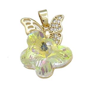 Copper Butterfly Pendant Pave Crystal Glass Zircon Gold Plated, approx 18-25mm
