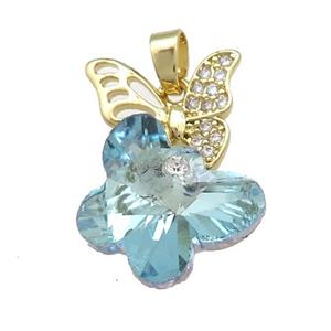 Copper Butterfly Pendant Pave Crystal Glass Zircon Gold Plated, approx 18-25mm