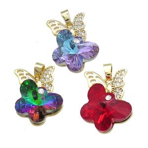 Copper Butterfly Pendant Pave Crystal Glass Zircon Gold Plated Mixed, approx 18-25mm